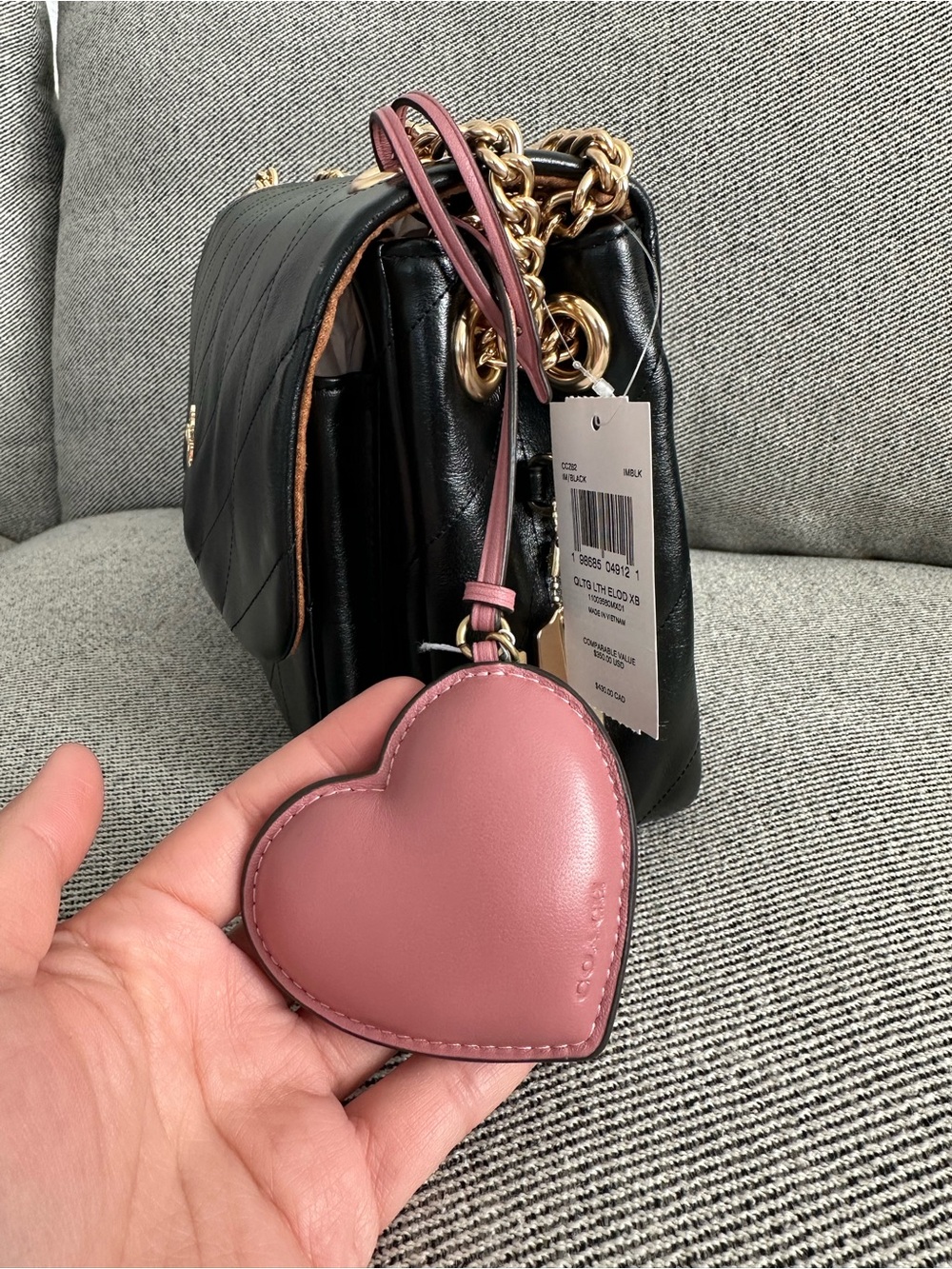 NWT Coach Heart Puffy Bag Charm in Brass / Peony Pink CCX45 Glovetanned Leather
